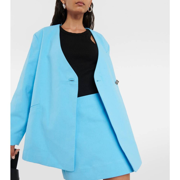 GANNI Suiting Boxy Ethereal Blue Cotton Oversized Blazer 34 Relaxed Fit Jacket - Picture 9 of 9
